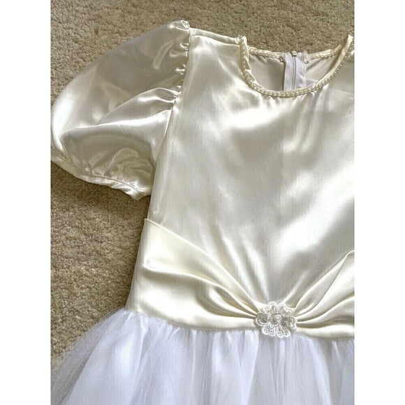 Wedding Flower Girl Dress Sz 10 Ivory White w Headpiece Cream Communion Formal - Picture 5 of 11